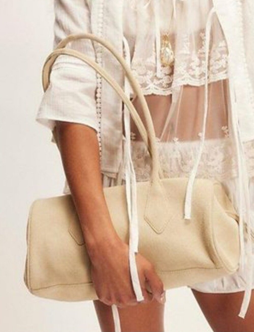 Free People Elegant Cream Suede Shoulder Bag Vintage Style